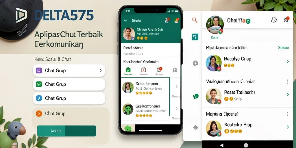 Screenshot antarmuka utama DELTA575 yang menampilkan fitur Chat Grup.