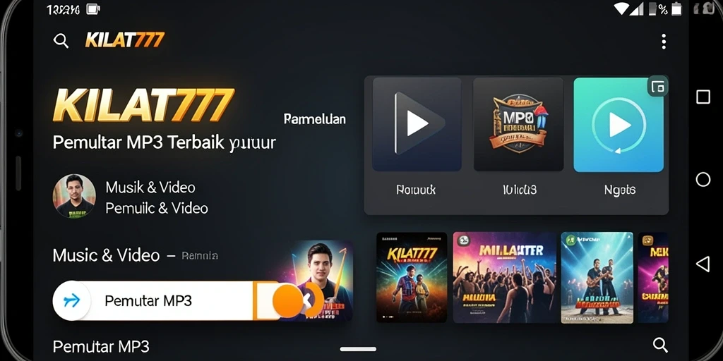 Antarmuka utama KILAT777 dengan fitur Pemutar MP3 yang lengkap.